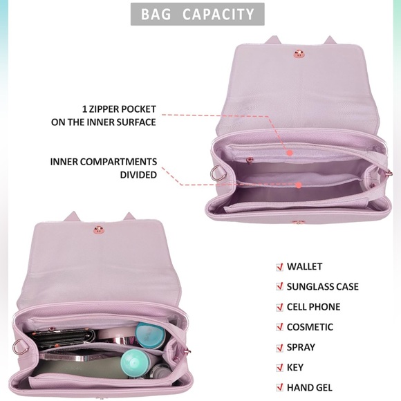 NWT-Adorable Pink Pebbled Vegan Bag w/ Cute Pink Bow. Crossbody 🎀 - Picture 5 of 11